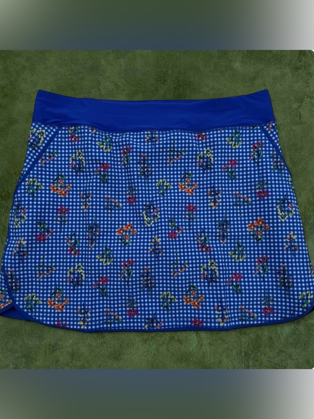 LANDS END SWIM SKIRT SKORT GINGHAM FLORAL